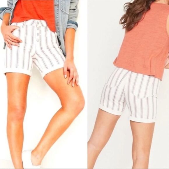 Old Navy Mid Rise Button-Fly Multi-Stripe Jean Shorts Size 12 - Picture 1 of 8
